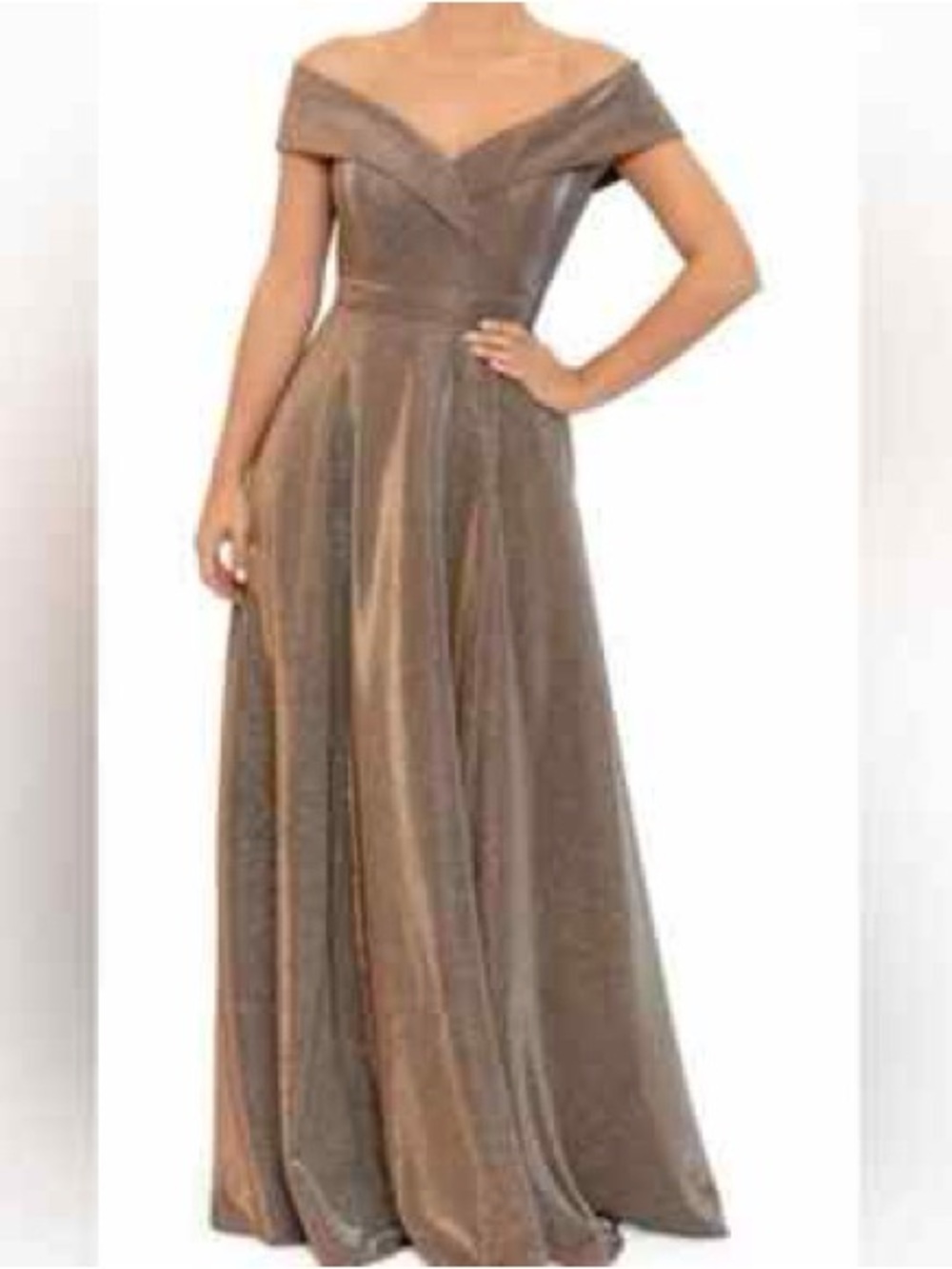 Xscape Evenings Sand off the Shoulder glitter Evening dress -5220X SAN